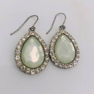 Vintage Elegant Green amethyst style Teardrop Earrings with Crystal Accents